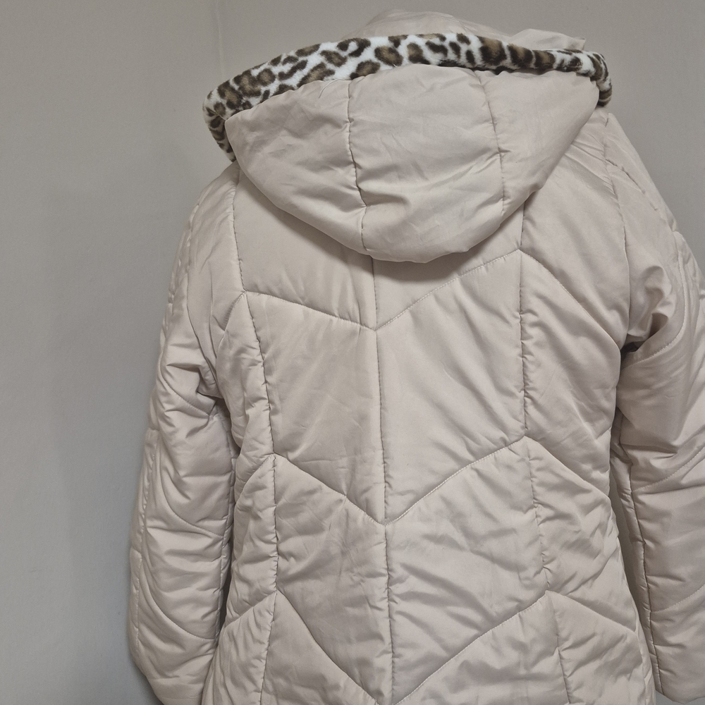 Columbia Cream Hooded Jacket with Patterned Trim